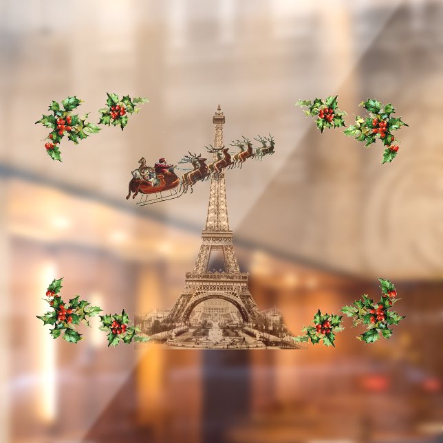 Vintages Weihnachtsfenster über Paris Fensteraufkleber (Blatt 2)