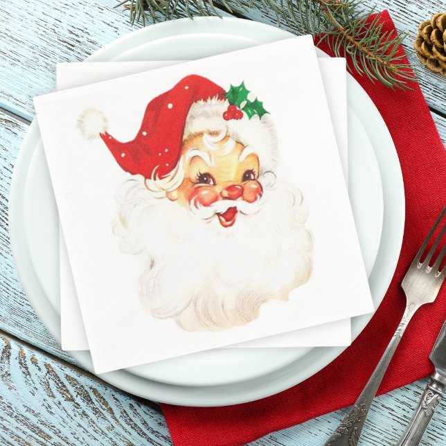 Vintages Weihnachtsfest im Mittelalter Klassische  Serviette (Mid Century Vintage Santa Claus Classic Christmas Napkins)
