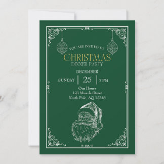Vintages Weihnachtsfest, Party Grün & Weiß Einladung