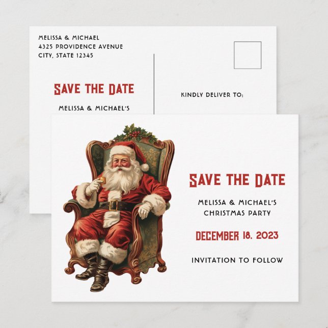 Vintages Weihnachtsfest Save the Date Einladungspostkarte (Vorne/Hinten)