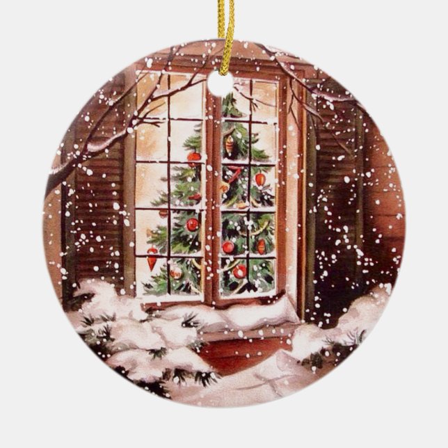 Vintages Weihnachtshaus Keramik Ornament (Vorne)