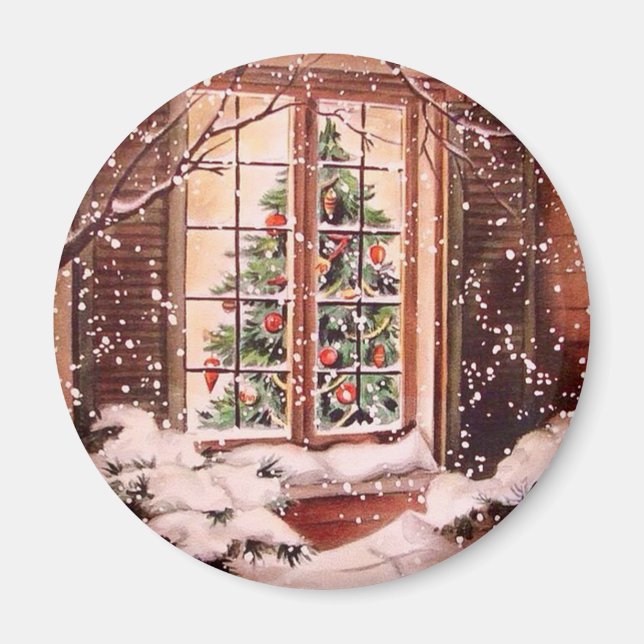 Vintages Weihnachtshaus Magnet (Vorne)
