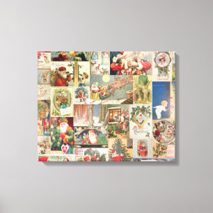 Vintages Weihnachtskarten-Feiertags-Muster Leinwanddruck