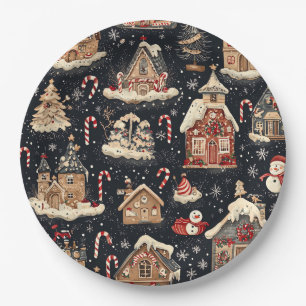 Vintages Weihnachtsmuster aus Holz (14) Pappteller