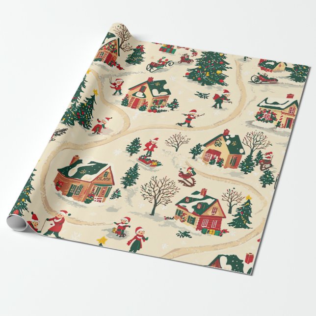 Vintages Weihnachtsmuster aus Holz (18) Geschenkpapier (Ungerollt)