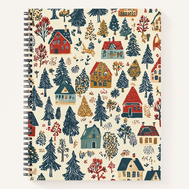 Vintages Weihnachtsmuster aus Holz (20) Notizbuch (Vorderseite)