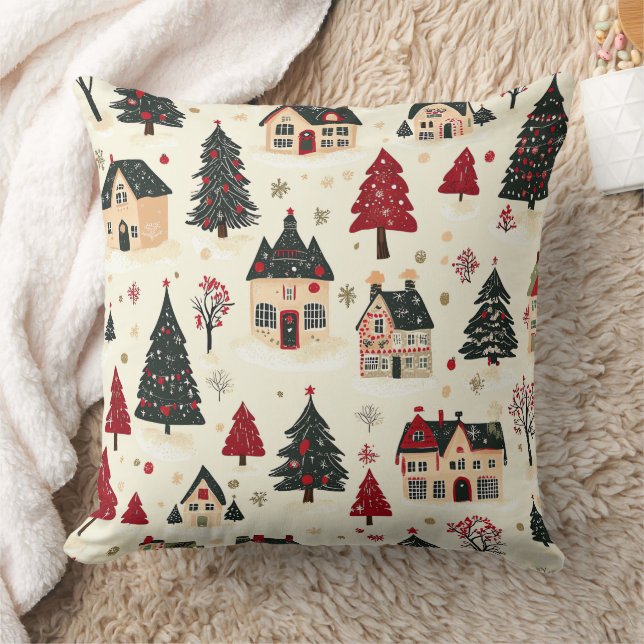 Vintages Weihnachtsmuster aus Holz (9) Kissen (Decke)