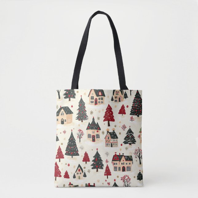 Vintages Weihnachtsmuster aus Holz (9) Tasche (Vorderseite)