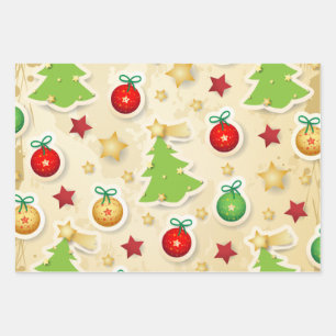 Vintages Weihnachtsmuster Geschenkpapier Set