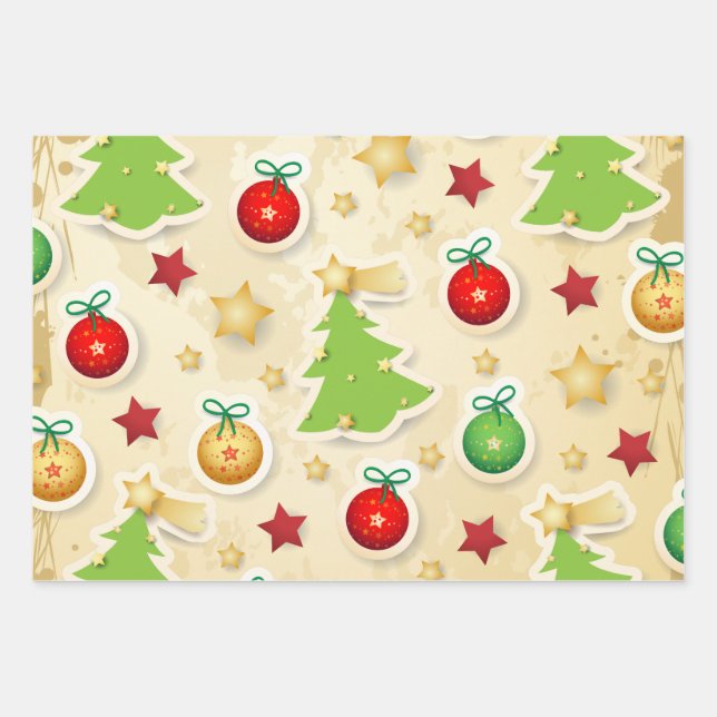 Vintages Weihnachtsmuster Geschenkpapier Set (Vorderseite)