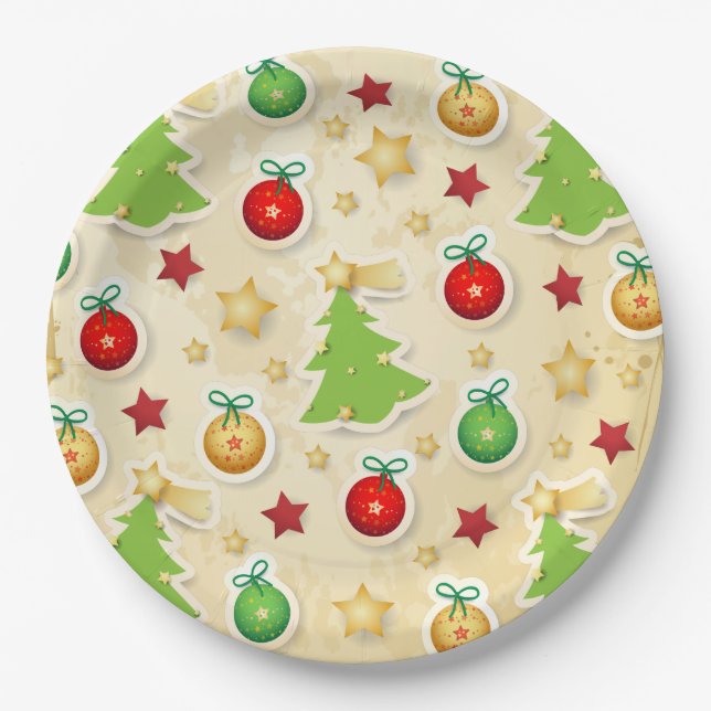 Vintages Weihnachtsmuster Pappteller (Vorderseite)