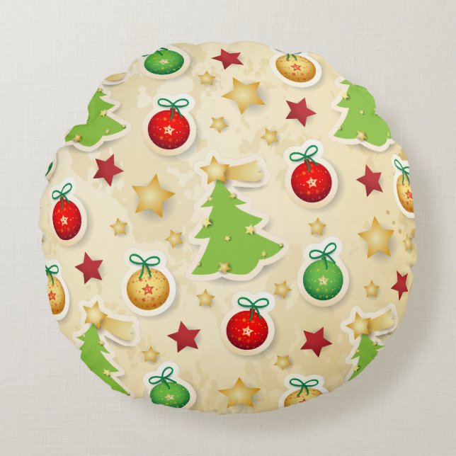 Vintages Weihnachtsmuster Rundes Kissen (Vorderseite)