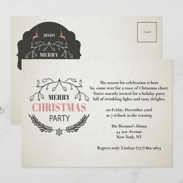 Vintages Weihnachtspostkartendesign-Party Einladung (Vorne/Hinten)