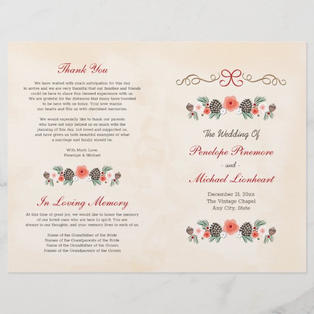 Vintages Weihnachtsprogramm für Pinienbäume (Vorderseite)