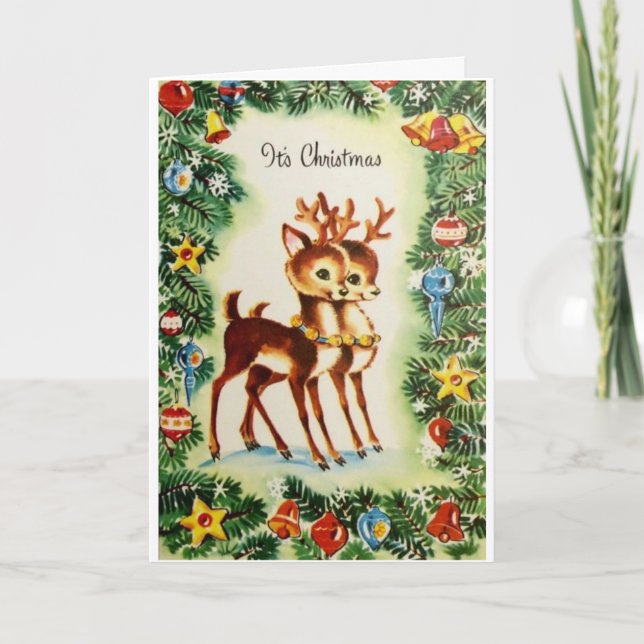 Vintages Weihnachtsren, Feiertagskarte (Vorderseite)