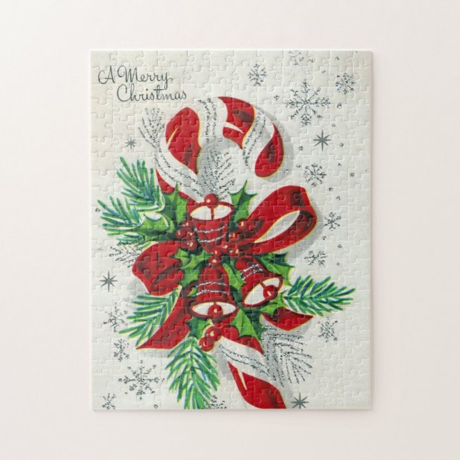 Vintages Weihnachtsretro Zuckerstangepuzzlespiel (Vertikal)