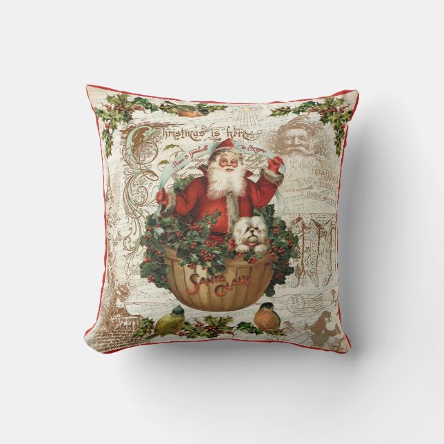 Vintages Weihnachtsrustikales Sankt-Kissen Kissen (Vorderseite)