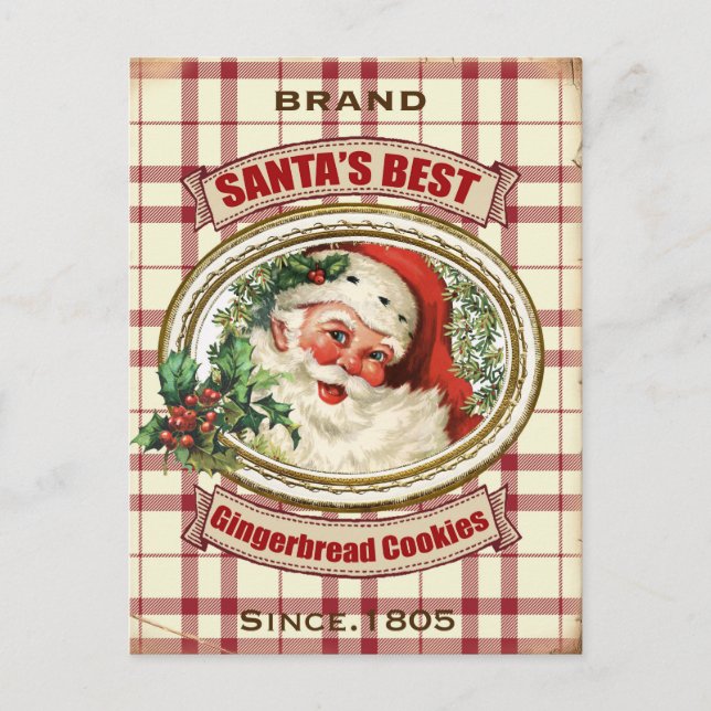 Vintages Weihnachtssankt-Lebkuchenplätzchen Feiertagspostkarte (Vorderseite)