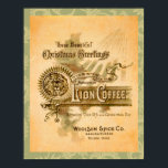 Vintages Weihnachtsschreiben Poster<br><div class="desc">Dies ist ein Vintages Kaffeelabel voller Charakter. Es hat einen Fleck auf der Vorderseite, aber das scheint mir seinen Charakter zu ergänzen. Ich habe es auf einem grünen Damast-Muster-Hintergrund platziert. Sie können diesen Hintergrund entfernen, wenn Sie möchten, und entweder eine feste Farbe zum Hintergrund hinzufügen oder das Bild vergrößern, um...</div>
