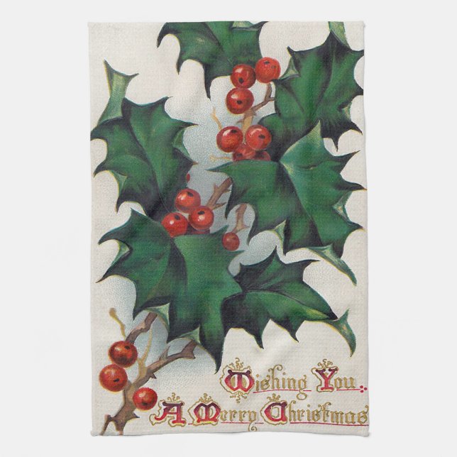 Vintages Weihnachtsstechpalmen-Küchentuch Handtuch (Vertikal)