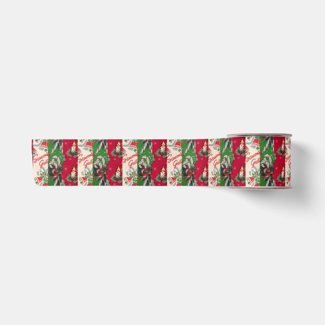 Vintages Weihnachtsverpackungspapier-Collagenband Satinband (Vorderseite)
