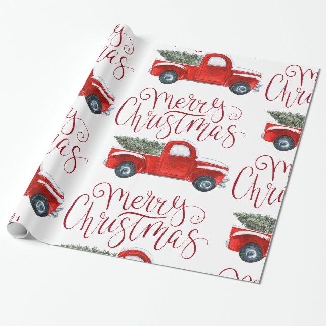 Vintages Weihnachtswackelpapier für Red Truck Geschenkpapier (Ungerollt)