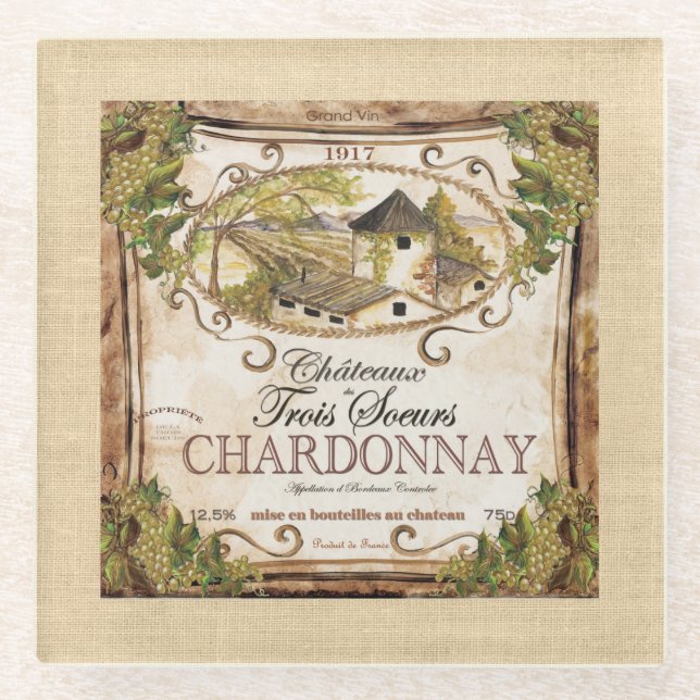 Vintages Weinetikett Glasuntersetzer (Vorderseite)