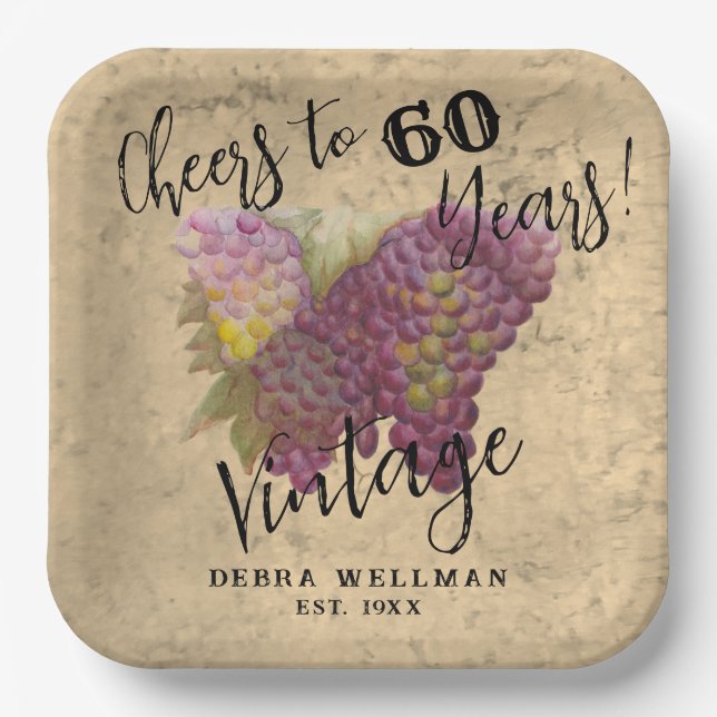 Vintages Weinland 60. Geburtstag auf 60 Pappteller (Vorderseite)
