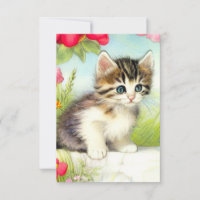 Vintages Weiß und Brown Kitten mit Blume