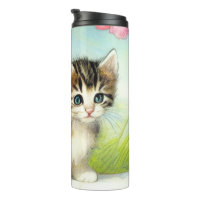 Vintages Weiß und Brown Kitten mit Blume