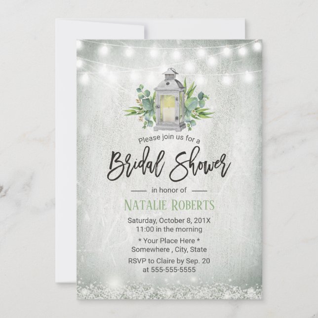Vintages Weiße Laterne Rustikales Brautparty Einladung (Vorderseite)