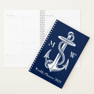 Vintages weißes Ankerseil Navy Blue Monogram Planer