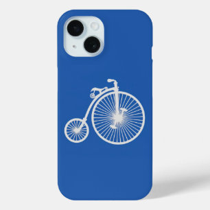 Vintages weißes Fahrrad auf blau iPhone 15 Hülle