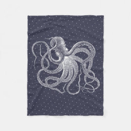 Vintages weißes Oktopus- und Punktmuster Fleecedecke