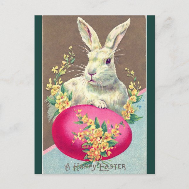 Vintages weißes Ostersonnigen mit hellrosa Eier Postkarte (Vorderseite)