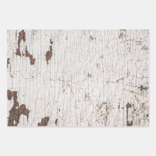 Vintages Weißgestrichenes Holz Geschenkpapier Set