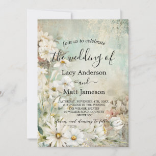 Vintages White Daisy Foto QR Code Hochzeit Einladung