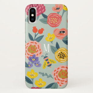 Vintages Wildblume-Laub-Bienen-Muster-Monogramm Case-Mate iPhone Hülle