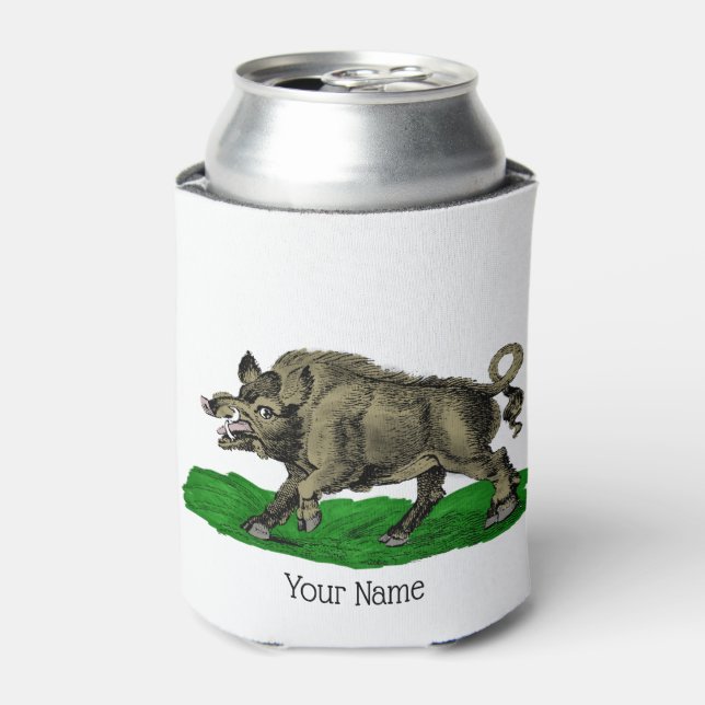 Vintages Wildschwein Zeichne BW #3C Dosenkühler (Kanne Vorderseite)