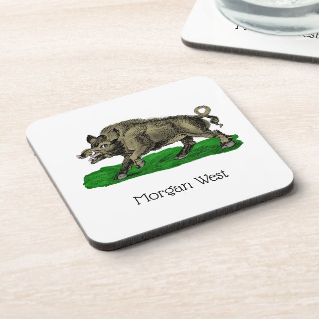 Vintages Wildschwein Zeichne BW #3C Getränkeuntersetzer (Linke Seite)