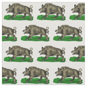 Vintages Wildschwein Zeichne BW #3C Stoff