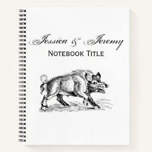 Vintages Wildschwein Zeichnend BW #2 Notizbuch