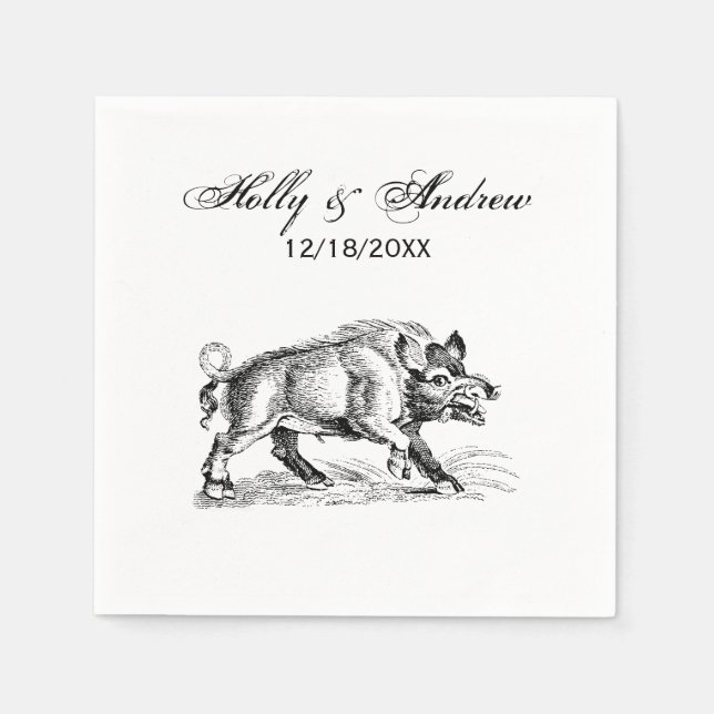 Vintages Wildschwein Zeichnend BW #2 Serviette (Vorderseite)