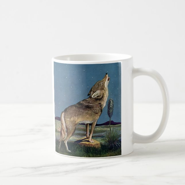 Vintages Wildtier, Wolf Howling am Mond Kaffeetasse (Rechts)