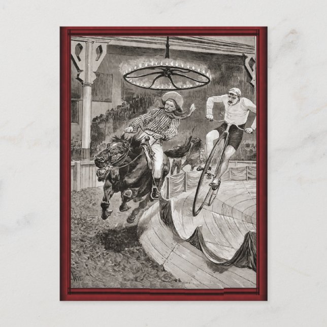 Vintages Wildwest-Radrennen Postkarte (Vorderseite)