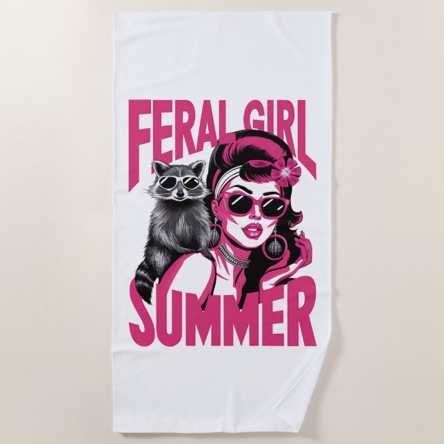 Vintages Wilhelm Mädchen Sommer Opossum Funny Racc Strandtuch (Vorderseite)