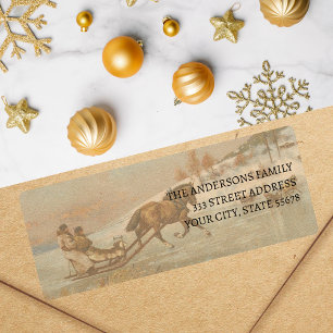 Vintages Winter-Pferd - Schlittelfahrt Label