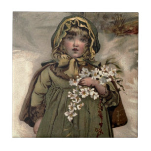 Vintages Winter-Schnee-Mädchen Fliese