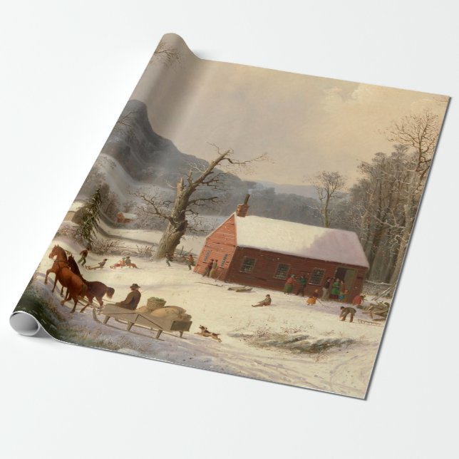 Vintages Winterbauernhaus Geschenkpapier (Ungerollt)