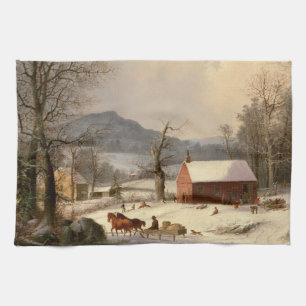 Vintages Winterbauernhaus Geschirrtuch